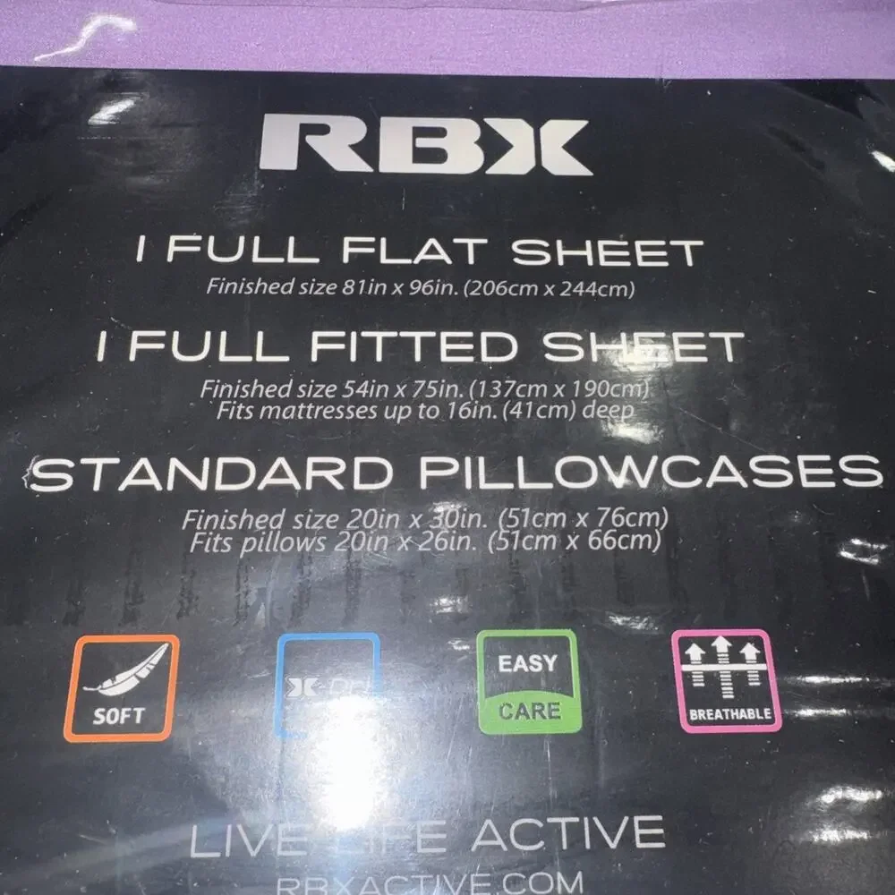 RBX Full Sheet Set Purple 6 Piece cooling Bedding Flat Fitted 4 Pillowcases Soft